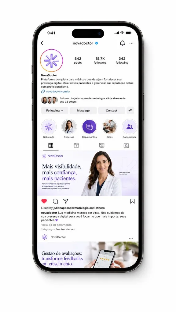 Instagram de consultório ligado ao site para médico