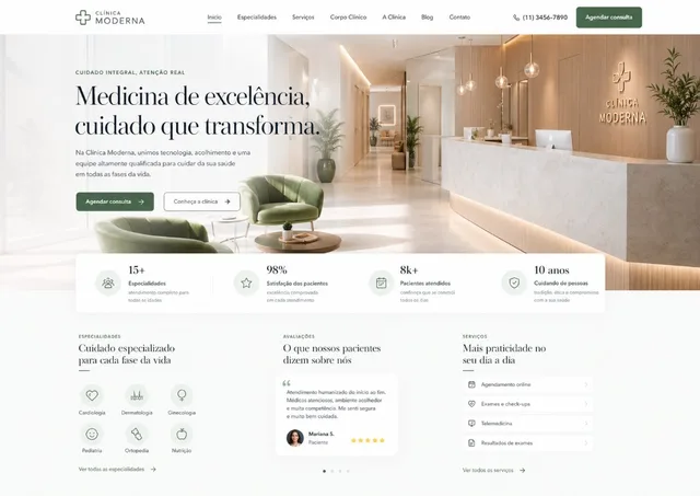 Pré-visualização do template Clínica Moderna