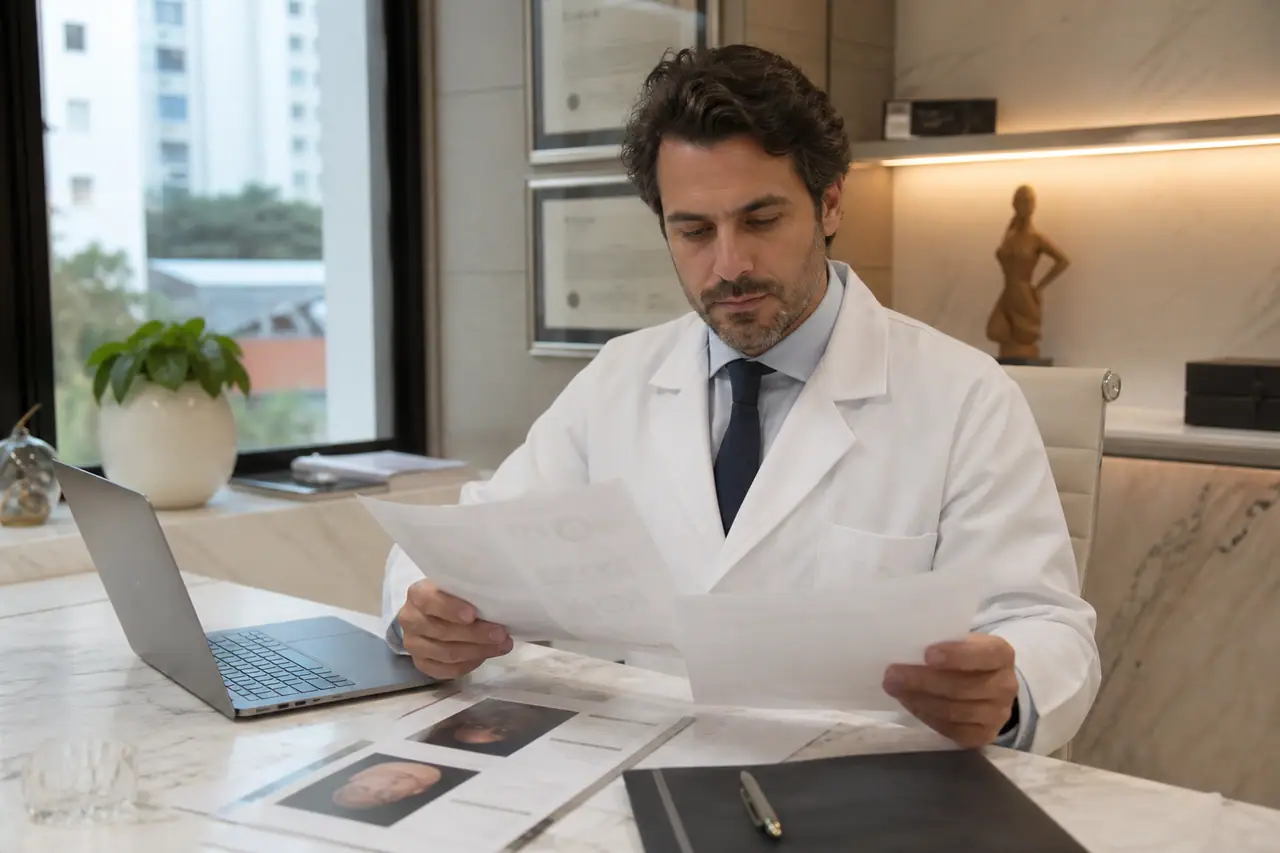 Ilustração editorial sobre como escolher uma empresa para criar site médico — perguntas obrigatórias antes de assinar