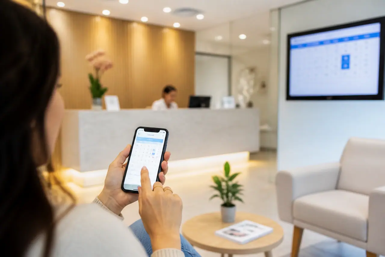 Paciente agendando consulta de endocrinologia particular pelo smartphone